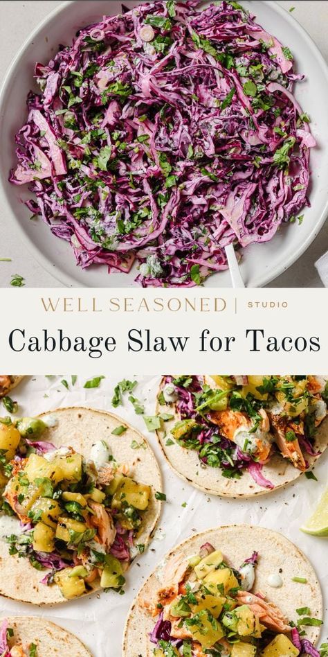 Cilantro Lime Cabbage Slaw, Cilantro Cabbage Slaw, Red Cabbage Mexican Slaw, Coleslaw Tacos Slaw Recipes, Purple Cabbage Taco Slaw, Purple Slaw For Tacos, Red Cabbage For Tacos, Cabbage For Tacos Slaw Recipes, Red Cabbage Slaw For Fish Tacos