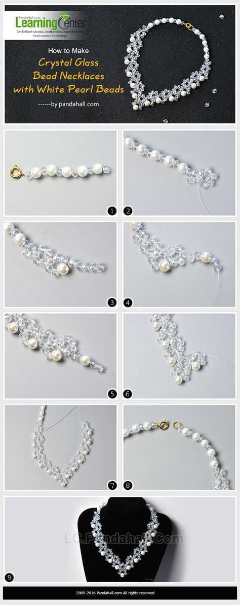 How to Make Crystal Glass Bead Necklaces with White Pearl Beads قلادات متدلية, Necklaces Pearl, Beaded Necklace Designs, Jewerly Making, Bead Necklaces, Necklace Patterns, Pearl Necklaces, Beaded Jewelry Patterns, Jewelry Making Tutorials