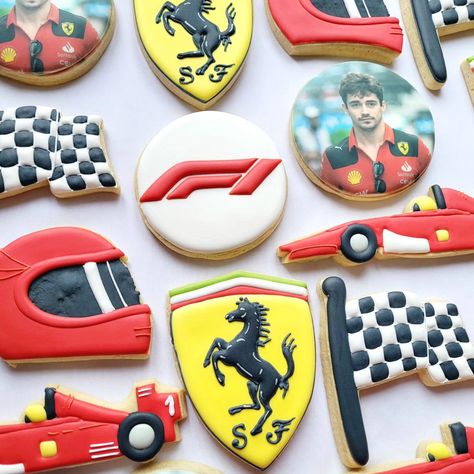 When a Formula 1 fan has their birthday, you make them Formula 1 cookies! #formula1 #formula1cookies #customcookiesireland #custombiscuits #racingcarcookies #leclerc #ferrari #cookiesireland #cookiesdublin ##dublinbaker ##biscuits ##decoratedbiscuits ##decoratedsugarcookies ##decoratedcookies #royalicingcookies #handmadecookies #birthdayfavors #birthdaycookiesdublin #personalisedcookies #formula1racing Formula 1 Cookies Decorated, Formula 1 Party Ideas, F1 Cookies, Formula 1 Cookies, Formula 1 Birthday Party Ideas, Formula One Birthday Party, Formula 1 Birthday, 18th Party Ideas, 1 Cookies