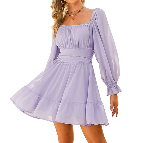 Unique Details on This Best-Selling Flowy Dress Let Amazon Shoppers Wear It So Many Different Ways — Even Backwards Chic Evening Dress, Women Tie, White Dress Party, Evening Dresses Elegant, Mini Dress Casual, Vestido Casual, Mini Dresses Summer, Neck Ruffle, Lantern Sleeve