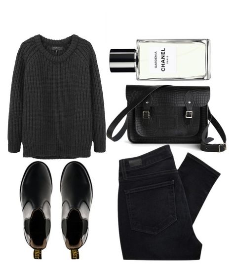 "french inhale" by deep-serene ❤ liked on Polyvore featuring Chanel, The Cambridge Satchel Company, Dr. Martens, rag & bone and Paige Denim French Inhale, Minimal Goth, Minimalism Fashion, Fashion Style Women, Rocker Look, Black Wardrobe, Women Hats Fashion, Rocker Chic, Goth Aesthetic