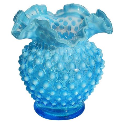 For Sale on 1stdibs - Beautiful blue round Murano glass budded vase with raised hobnail bubbles. The raised bubbles are reminiscent of flowers that are on the verge of blooming. Hobnail Glassware, Crystal Glassware Antiques, American Art Deco, Carnival Glass Vintage, Vintage Glassware Antiques, Fenton Glassware, Blue Glass Vase, Murano Glass Vase, Small Bouquet