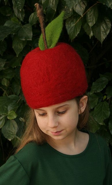 Waldorf inspired apple hat, needle felted from wool by Laura Burch Felting Designs, Creative Homemade Gifts, Apple Hat, Baby Bootees, Fine Art Textiles, Classroom Art Projects, Felt Hats, Art Textiles, Felting Wool