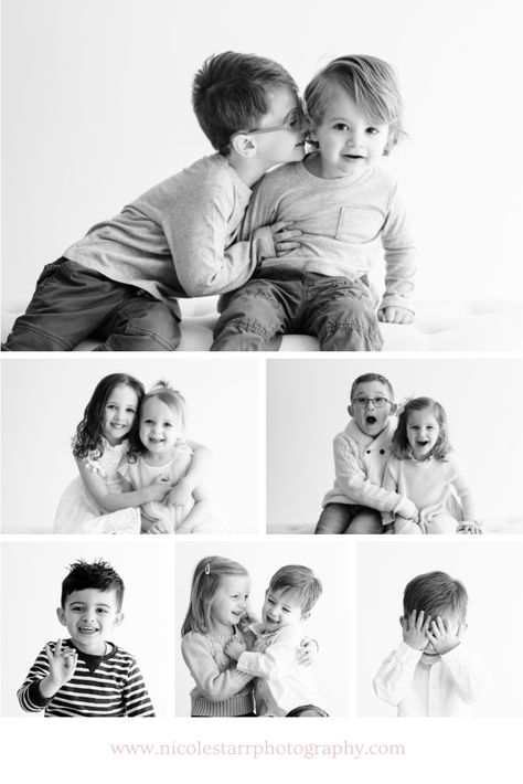 Siblings Indoor Photoshoot, Studio Sibling Photography, Personality Mini Session, Personality Pictures Kids, Black And White Kids Photoshoot, Personality Mini Session Kids, Black And White Personality Photos, Sibling Indoor Photoshoot, Black And White Children Portraits