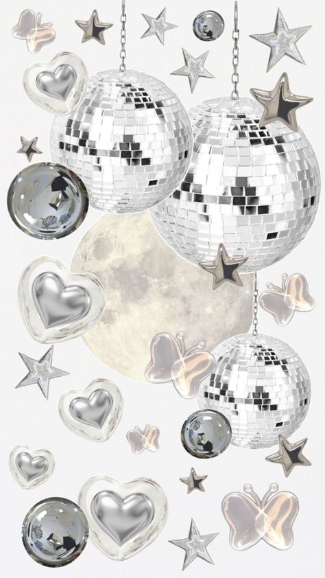 silver aesthetic wallpaper Silver Aesthetic Wallpaper, Silver Aesthetic, Silver Wallpaper, Iphone Wallpaper Themes, Phone Wallpaper Patterns, Ios Wallpapers, Disco Balls, Star Wallpaper, Summer Wallpaper