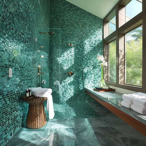 3+ Top Modern Shower Tile Designs to Create Your Dream Bathroom • 333+ Images • [ArtFacade] Modern Small Shower Room, Tiled Bath Tub, Seaglass Bathroom, Rainshower Bathroom, Shower With Window, Funky Bathrooms, Funky Bathroom Ideas, Modern Shower Tile, Funky Interior