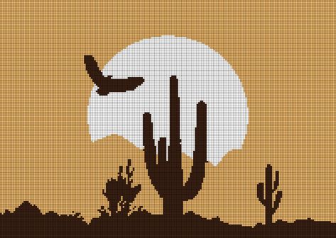 Cacti Landscape, Bird Eagle, Crochet Graphs, Eagle Bird, Crochet Charts, Landscape Sunset, Tapestry Crochet Patterns, Pixel Art Pattern, Alpha Pattern