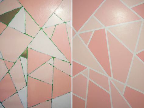 KaelahBee.com : Office Makeover - Geometric Glitter Wall DIY - Perfect afternoon project in order to spruce up a room in your home! Cheap + easy! Office Makeover Diy, Bee Project, Geometric Wall Paint, Wall Paint Patterns, Valspar Colors, Diy Wall Painting, Triangle Wall, Room Wall Painting, Bedroom Wall Designs