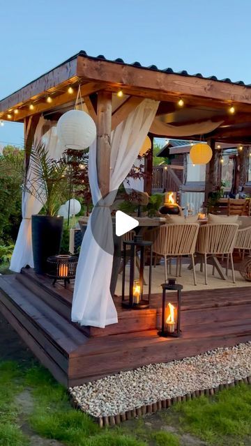 Jennifer’s🌿Home & Interiors on Instagram: "“In the stillness of the night” it’s here you’ll find me✨ 

Hello Lovelies ☺️

I thought I’d share with you my Dreamy Outdoor Dining space by night. It is Love’s favorite setting after all don’t you think? ❤️✨

Have a wonderful day & Night everyone ✨

Jenny 🥰

Featured my Stunning Dining set from @homarycom 
Link In Bio & Story Highlights ( Homary)✨
 

.
#garden #gazebos #outdoorkitchen #outdoordining #gardenfurniture #gardendesign #gardeninspiration #gazebogardens #beautifuldestinations #outdoorlivingspace #outdoorliving #homaryreview #homary #homaryfreedomstyle #slowliving #solace #thenight #cosynights #livingoutdoors #firepitnight" Garden Gazebos, Gazebo Decorating Ideas, Outdoor Gazebo Ideas, It Is Love, Outdoor Dining Spaces, Backyard Paradise, Day Night, Slow Living, Story Highlights