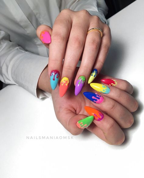 Summer Nails Inspo 2023, Trendy Acrylic Nails, Summer Nails Art Designs, Summer Nails Art, Nail Summer, Nails Art Designs, Retro Nails, Punk Nails, Drip Nails