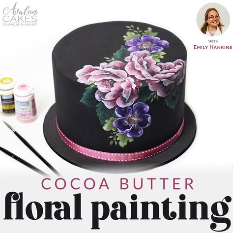 How to Painting Flowers on Cake with Cocoa Butter with Emily Hankins • Avalon Cakes Online School Butter Painting, Edible Glitter Recipe, Cake Painting, Creative Baking, Cake Online, Edible Glitter, Painted Cakes, Cake Images, Butter Cake