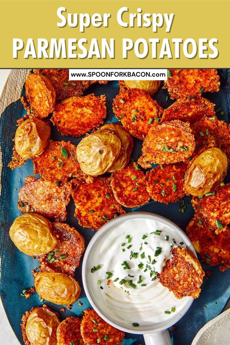 Crispy Parmesan Potatoes, Cottage Cheese Desserts, Spoon Fork Bacon, Potatoes In Oven, Parmesan Crisps, Crispy Cheese, Parmesan Potatoes, Potato Recipes Side Dishes, Lake Food Ideas