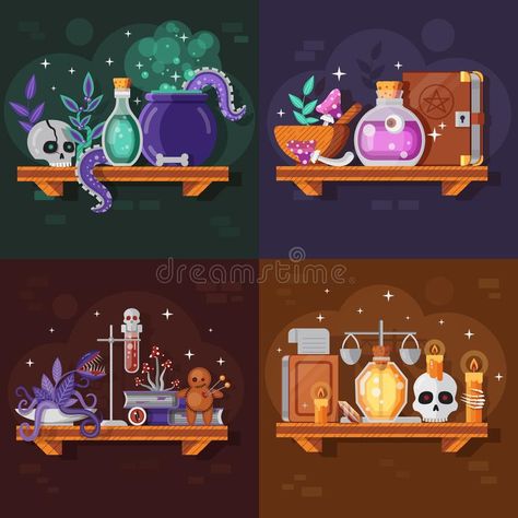 Wizard Laboratory, Magic Potion Bottles, Witch Room, Warriors Illustration, Witch Potion, Bottle Drawing, Spell Books, Witch Stuff, Magic Bottles