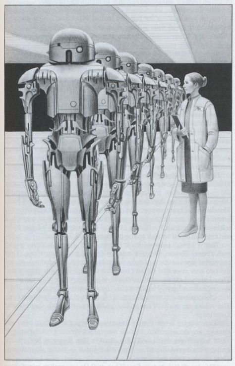 vintagegeekculture:  “Ralph McQuarrie illustration of “I, Robot,” with Isaac Asimov’s plain, prim creation Susan Calvin.  ” Ralph Mcquarrie, Vintage Robots, Arte Peculiar, Retro Robot, I Robot, Classic Sci Fi, Arte Robot, Isaac Asimov, Pulp Art