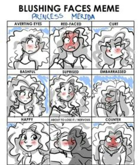 Brave: Merida. meme. Different Faces pt. 1 Merida X Macguffin, Blush Meter, Brave 2012, Blushing Face, Painterly Style, Princess Merida, Disney Brave, Disney Princesses And Princes, Merida Brave