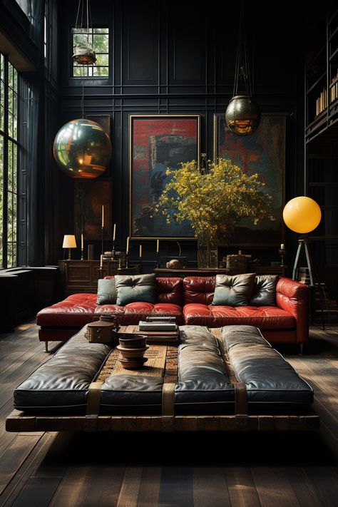 Dark Academia Interior Guide: Elegant Home Styling Living Room Decor Dark, Dark Living Room Decor, Living Room Colours, Dark Living Room Ideas, Dark Academia Interior, Dark Living Room, Room Ideas Dark, Dark Boho Living Room, Living Room Dark