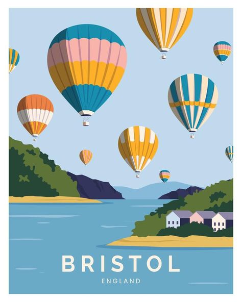 hot air balloon festival in bristol england vector illustration background for poster, poscard, art print with minimalist style. Background For Poster, Baloon Art, Creative Art Activities, Hot Air Balloons Art, Hot Air Balloon Design, Air Balloon Festival, Balloon Illustration, Balloon Pictures, Hot Air Balloon Festival