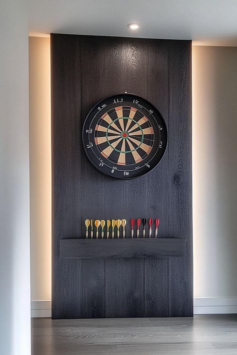 21 Adult Game Room Ideas That Work in Any Small Space - H.M.G Games Room For Adults, Game Room Toys, High School Hangout Room, Dart Boards Wall Ideas, Coastal Pool Table Room, Home Gym Game Room Combo, Game And Bar Room, Small Garage Lounge Ideas, Dart Board Area Ideas