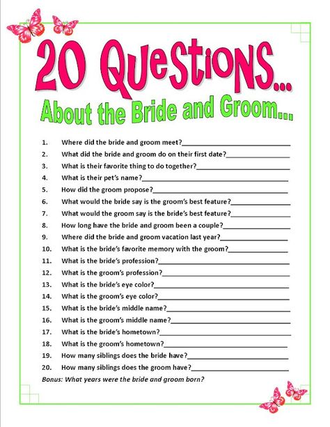 Wedding shower question game Couples Trivia Questions, Wedding Quizzes, Erin Everly, Couples Trivia, Wedding Quiz, Wedding Couple Table, Engagement Party Games, Reception Games, Wedding Questions