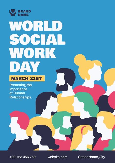 Colorful Hand-drawn World Social Work Day Poster World Social Work Day, Color Combinations For Clothes, Social Cause, Human Relationship, Street Names, People In Need, Event Poster, Social Work, Poster Template