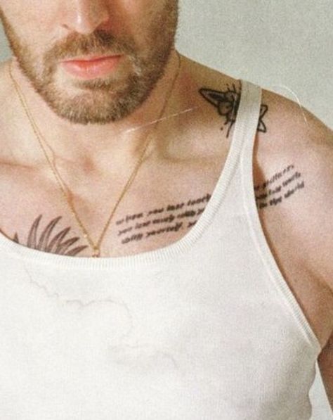 Decoding @chrisevans tattoos q(≧▽≦q) Chris Evans Tattoos, July 15, My Happiness, I Pray, Chris Evans, My Lover, My Boys, Moon, Tattoos