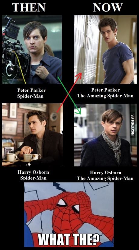 After watching The Amazing Spider-Man 2.. I just can't UNSEE THIS. هاكونا ماتاتا, Then Vs Now, Univers Dc, Funny Marvel Memes, Dc Memes, Spider Man 2, Spiderman Homecoming, Marvel Jokes, Andrew Garfield