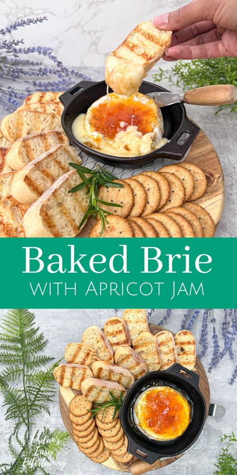 This baked brie with apricot jam recipe is a perfect party appetizer that you can prepare and serve in under 15 minutes. Melted Brie With Jam, Brie With Apricot Preserves, Baked Brie And Jam, Brie And Apricot Appetizer, Baked Brie With Apricot Jam, Brie And Jam Appetizer, Brie Cheese Recipes Appetizers, Apricot Brie, Saturday Recipes