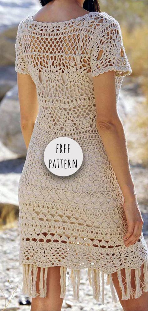 Crochet Summer Dress Free Pattern Summer Dress Free Pattern, Pola Top, Pola Sweater, Crochet Summer Dress, Sweater Dress Pattern, Knitting Summer, Pola Rok, Skirt Pattern Free, Crochet Sweater Dress