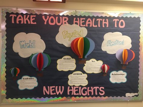 3d Classroom Bulletin Boards, Health And Nutrition Bulletin Boards, Bulletin Board Ideas For Medical Office, Physical Health Bulletin Board, Wellness Wheel Bulletin Board, Kidney Bulletin Board, Wellness Center Bulletin Board, Ra Bulletin Boards Health And Wellness, Healthy Habits Bulletin Board Ideas