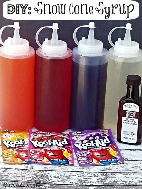 DIY your own snow cone syrup using packets of Kool-Aid. | 29 Cheap And Easy DIYs That Will Help Parents Survive The Summer Diy Snow Cone Syrup, Diy Snow Cone, Snow Cone Syrup Recipe, Carnival Foods, Carnival Day, Snow Cone Syrup, Sno Cones, Diy Snow, Carnival Food