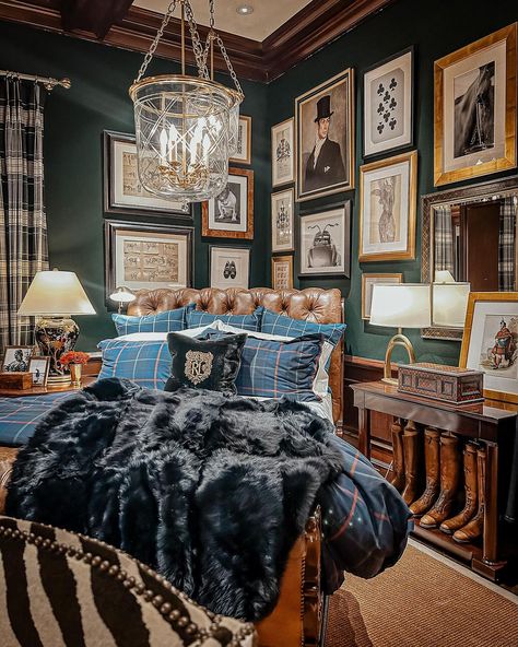 Home inspo via @ralphlauren via Chicago. | Instagram Bedroom English Country, Ralph Lauren Bedroom English Country, British Style Interior, Chicago Instagram, Ralph Lauren Bedroom, Bedroom Decoration Ideas, Bedroom Blue, Masculine Bedroom, Classy Bedroom