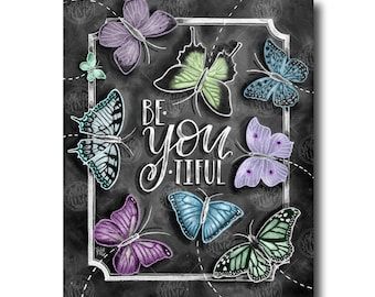 Art Papillon, Chalkboard Print, Colored Chalk, Chalk Lettering, Butterfly Decor, Art Butterfly, Chalkboard Ideas, Chalk Drawings, Spring Prints