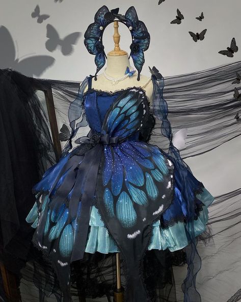 MyLolitaDress on Instagram: “Butterfly ballet #lolitadress preview. This is a new version for the classic design. Please search “butterfly” at store for details!” Gothic Princess Dress, All Out Anime, Gothic Princess, Butterfly Blue, Jumper Skirt, Green Butterfly, Butterfly Dress, Gothic Dress, Monarch Butterfly