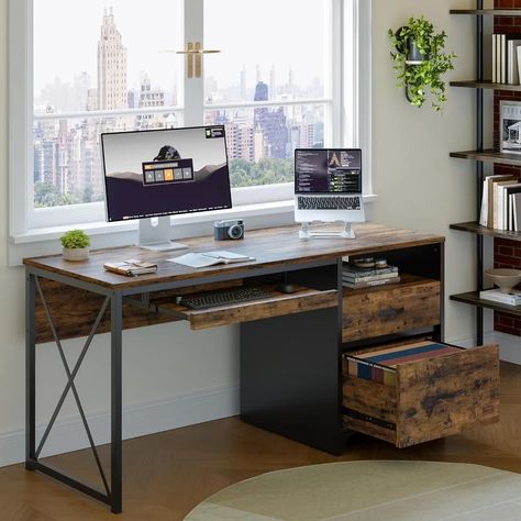 Office Desk with Drawers, 55 Inch Industrial Computer Desk with Storage, Wood Teacher Desk with Industrial Computer Desk, Office Desk With Drawers, Computer Desk With Storage, Storage Wood, Desk With Storage, Teacher Desk, Office Furniture Desk, Desk With Drawers, Desk Storage