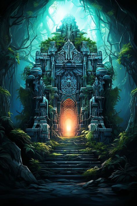 Hindu Aesthetic, Hidden Temple, Theme Park Ideas, Ganesh Decoration, Jungle Temple, Temple Drawing, Landscape Digital Art, Art Niche, Wallpaper Fantasy