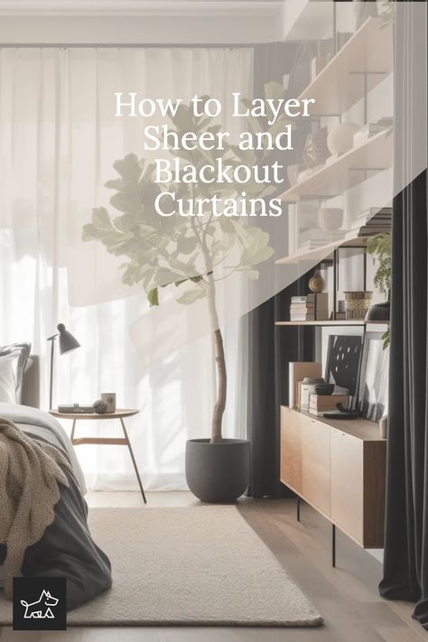 Learn about using a double curtain rod for easy layering. This pin provides a guide on installing a double rod system, allowing you to hang sheer curtains on the inner rod and blackout curtains on the outer one, offering versatility in light control and privacy. Black Out Curtains With Sheer Curtains, Blackout Curtains Bedroom Ideas, Curtains Bedroom Modern, Curtains With Sheers, Sheer And Blackout Curtains, No Overhead Lighting, Curtains Bedroom Blackout, Curtains Apartment, Curtains Bedroom Ideas