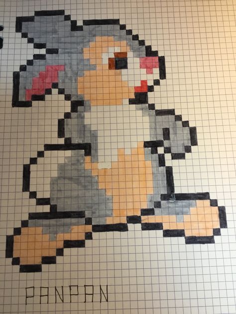 Pixel Art Pattern Disney, Panpan Disney, Disney Pixel Art, Pixel Art Disney, Grille Pixel Art, Pixels Art, Bambi Disney, Graph Paper Drawings, Pixel Drawing