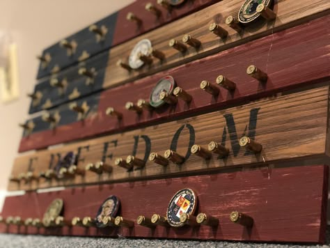 American Flag Challenge Coin Holder Army Coin Display, Diy Coin Holder, Challenge Coin Display Diy, Coin Holder Military, Military Coin Display, Police Crafts, Usmc Gifts, Challenge Coin Holder, Military Crafts