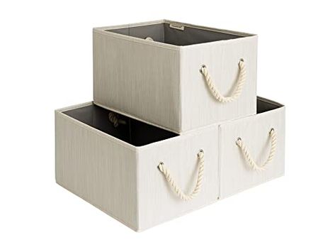 Limited-time deal: StorageWorks Large Storage Baskets for Organizing, Foldable Storage Baskets for Shelves, Fabric Storage Bins with Handles, Beige, White & Ivory, 3-Pack Laundry Idea, Bucket Organizer, Dorm Needs, Closet Organizing Ideas, Cheap Closet, College Packing List, Closet Organisation, Small Walk In Closet, Laundry Room Ideas Small Space