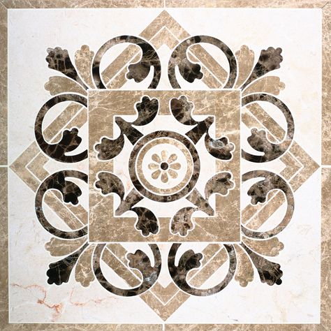 Marble waterjet medallion for tile floors - love them in the foyer or several together in a dining room Marble Waterjet, Marble Floor Pattern, Marble Medallion, Inlay Flooring, Floor Medallion, Marble Flooring Design, Floor Pattern, Interior Tiles, Flower Tile