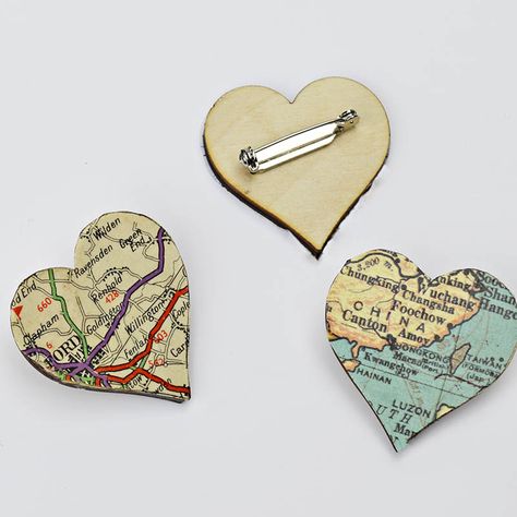 Map Heart, Map Ornaments, Map Crafts, Convention Gifts, Diy Heart, Heart Map, Brooch Diy, Changsha, Map Decor