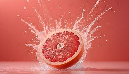 Pulp Photography, Orange Drink, Fruit Splash, Photography Water, Light Pink Background, Water Splash, Pink Bottle, Grapefruit Juice, Fruit Juice