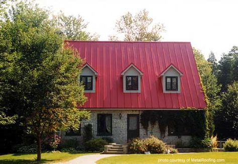 metal roof material - aluminum is lightweight and a popular choice Metal Porch Roof, Red Metal Roof, Residential Metal Roofing, Roofing Repair, Tin Roofing, Glass Roofing, Roofing Styles, Metal Roof Panels, Roofing Colors