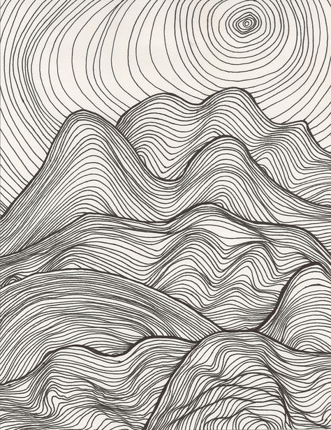 Sharpie Drawing 2013. By Clover J. Van Compernolle. Based on a drawing I saw on the internet. Drawing Sharpie, Line Pattern Art, Horizontal Line Art Drawings, 3 Line Landscape, Sharpie Drawings Ideas, Cool Line Drawings, Horizon Line Drawing, Abstract Line Drawing, Continuous Line Drawing Mountain