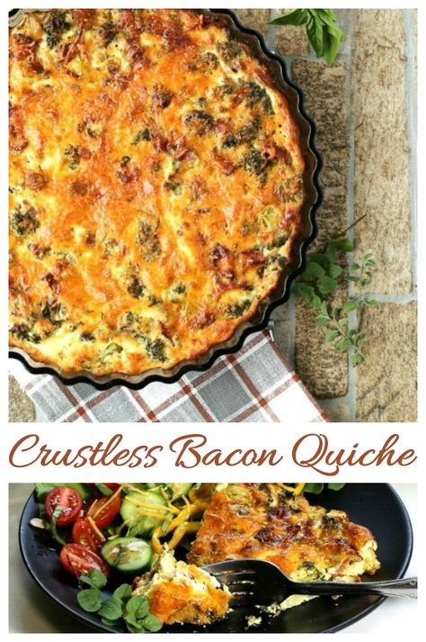 bacon broccoli crustless quiche Bacon Cheddar Crustless Quiche, Bacon Crustless Quiche, Gf Quiche, Stoking Stuffers, Quiche Recipes Crustless, Broccoli Cheddar Quiche, Cheddar Quiche, Bacon Broccoli, Calories In Vegetables