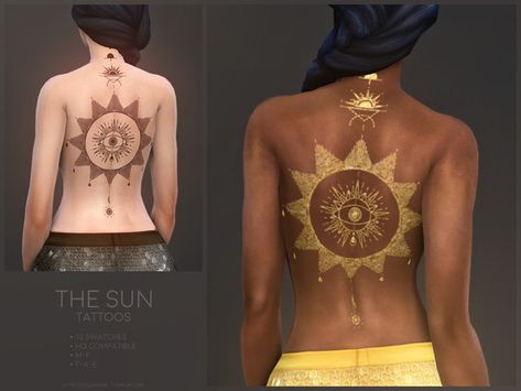 sugar owl's The Sun tattoos Sims 4 Cc Moon Tattoo, Tattoos Sims 4, Sims Tattoo, Sims 4 Tattoos, Sims 4 Traits, Makeup Cc, Free Sims 4, The Sims 4 Packs, Skin Details