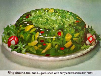 7 Gross Foods Your Grandparents Ate (That We Taste Tested) | Cracked.com Tomato Aspic Recipe, Aspic Recipe, Jello Salad Recipes, Disgusting Food, 1950s Food, Jello Gelatin, Green Jello, Gelatin Molds, Gross Food