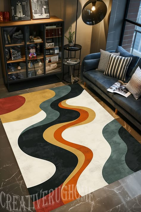 Mid Century, Mid Century Rug, Mid Century Modern Rug, Modern Area Rug, Mid Century Design Rug, Abstract Rug, For Living Room Rug, Gift Rug, Office Rug Y-918 Please make sure you buy the correct size. The size (40 cm X 60 cm )( Mat Size ) in my store is the smallest mat size. Our products consist of microfiber polyester and cotton. Microfiber polyester fabric surface. //The thickness of our rugs is 4-5 mm. //We produce our rugs as Non-Slip Cotton Base. // Our rugs are produced with 3D digital pri Mid Century Living Room Rug, Atomic Interior, Mid Century Modern Rugs Living Rooms, Mid Century Apartment Decor, 70s Carpet, Area Rug Mid Century, Mid Century Rugs, Mid Century Apartment, Art Deco Mid Century Modern