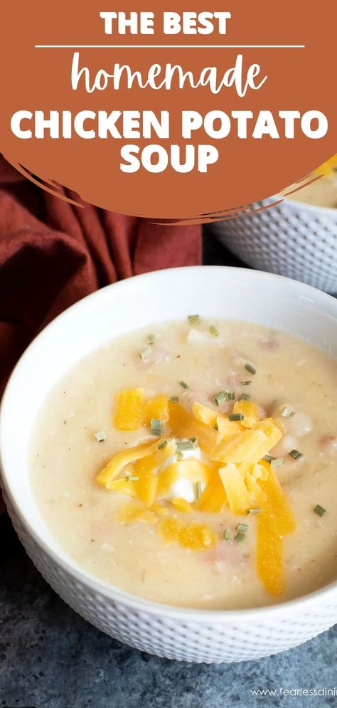 Creamy Chicken Potato Soup, Gf Soup, Bacon And Potatoes, Gf Soups, Bacon Soup Recipes, Chicken Broth Soup, Gooseberry Recipes, Chicken Potato Soup, Gluten Free Soup Recipes Glutenfree