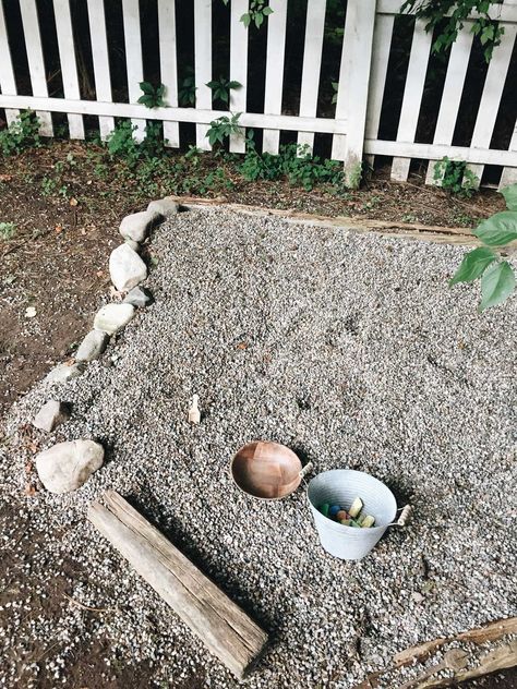 Rachel Schultz: SANDBOX VS. PEBBLE PIT Pea Gravel Sand Pit, Pebble Play Area, Pea Gravel Sandbox Sand Boxes, Rock Pit For Kids, Sandbox Alternative Ideas, Pea Pebbles, Sand Pits For Kids, Pea Stone, Gravel Pit